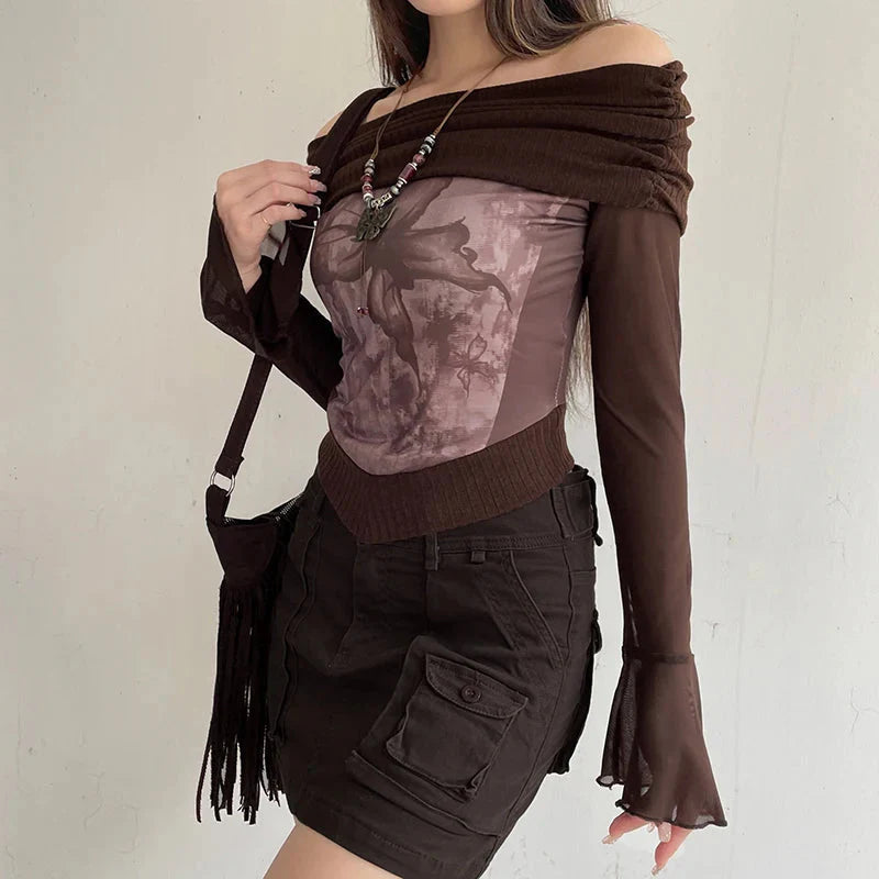 Fairycore Butterfly Ruched Off Shoulder Top - KAYSMAR