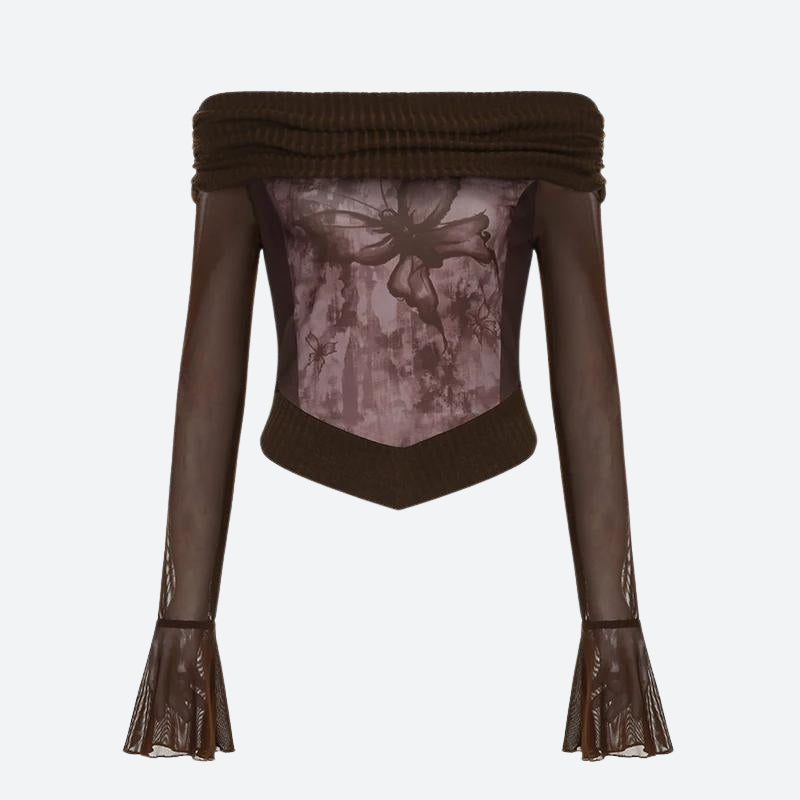 Fairycore Butterfly Ruched Off Shoulder Top - KAYSMAR