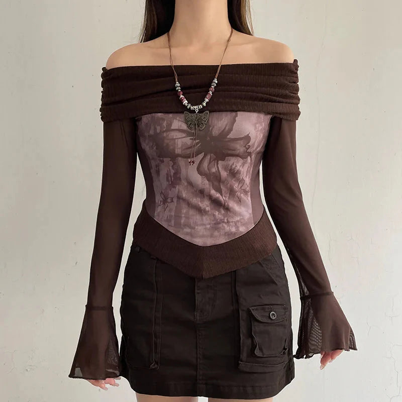 Fairycore Butterfly Ruched Off Shoulder Top - KAYSMAR