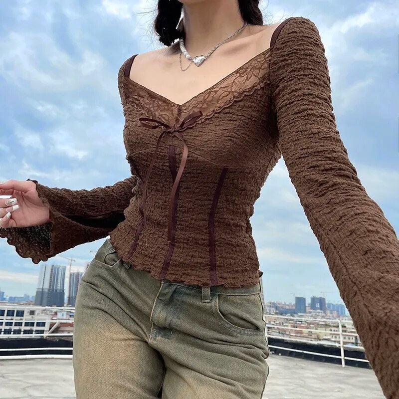 Fairycore Lace Detailed Shirred Top - KAYSMAR