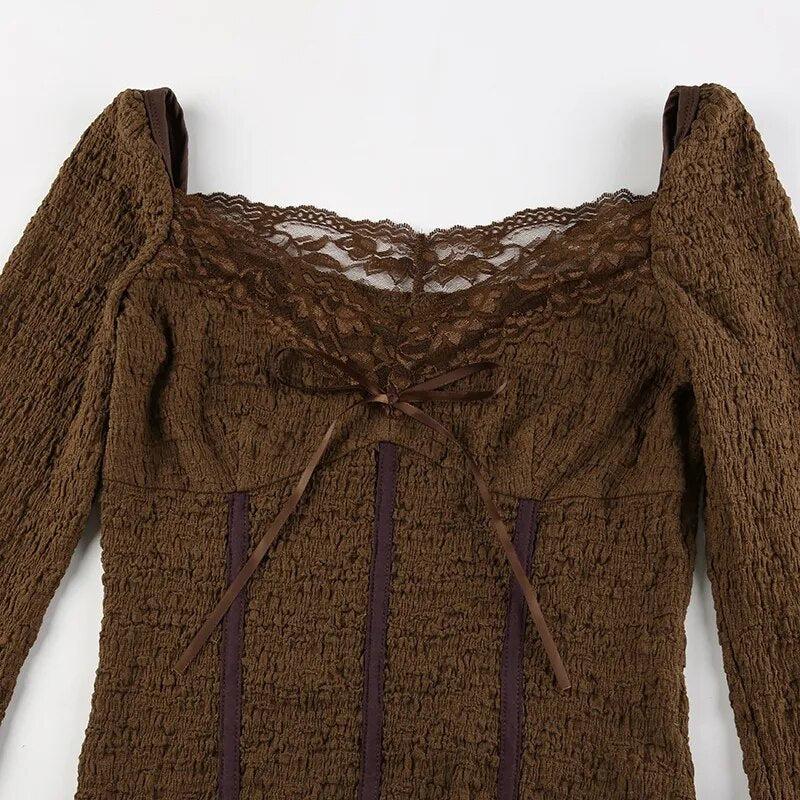 Fairycore Lace Detailed Shirred Top - KAYSMAR