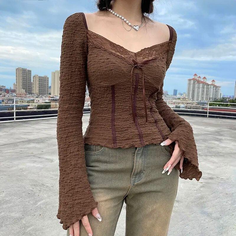 Fairycore Lace Detailed Shirred Top - KAYSMAR