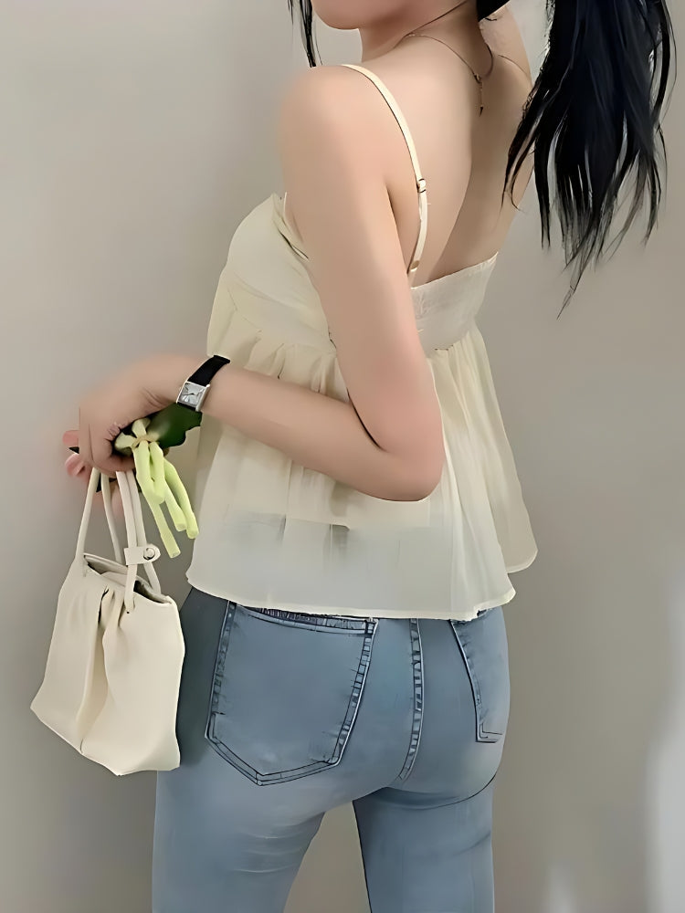 Fairycore Ruched Bust Lace Up Top - KAYSMAR