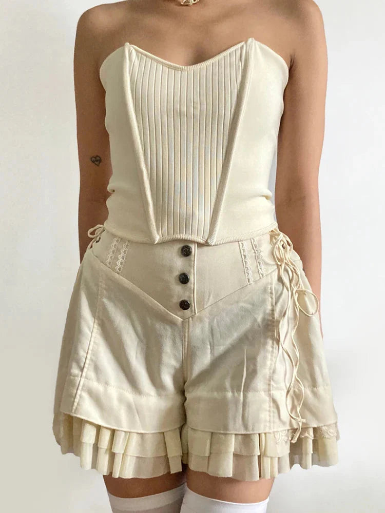 Fairycore Ruffled Lace Up Shorts - KAYSMAR