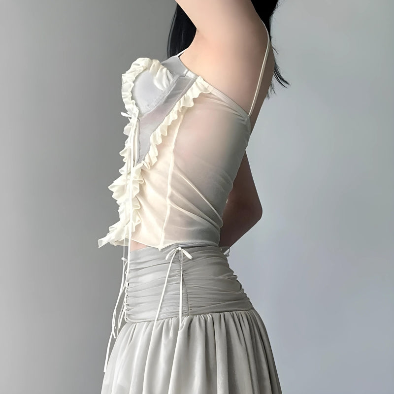 Fairycore Ruffled Mesh Corset Top - KAYSMAR