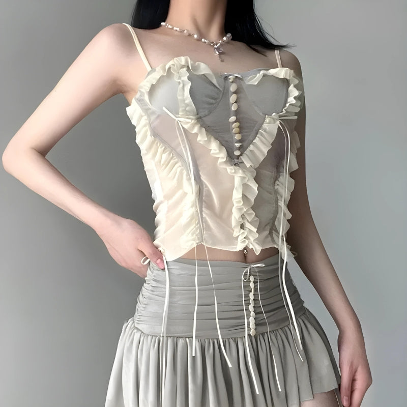 Fairycore Ruffled Mesh Corset Top - KAYSMAR