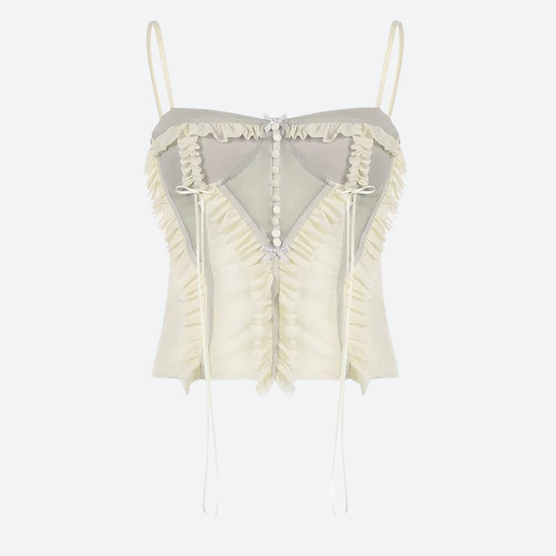 Fairycore Ruffled Mesh Corset Top - KAYSMAR
