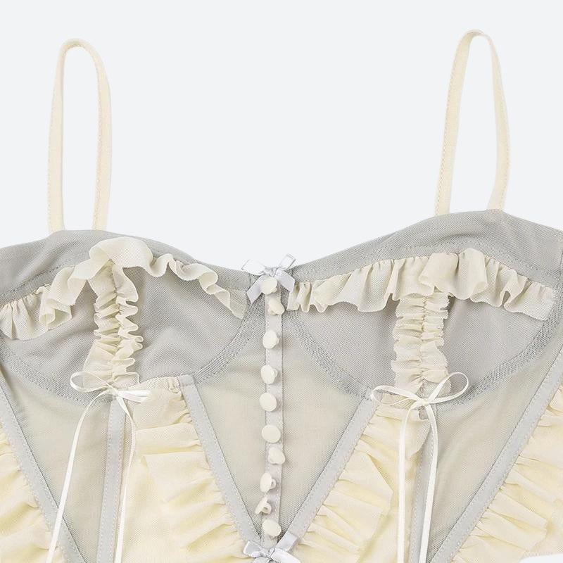 Fairycore Ruffled Mesh Corset Top - KAYSMAR