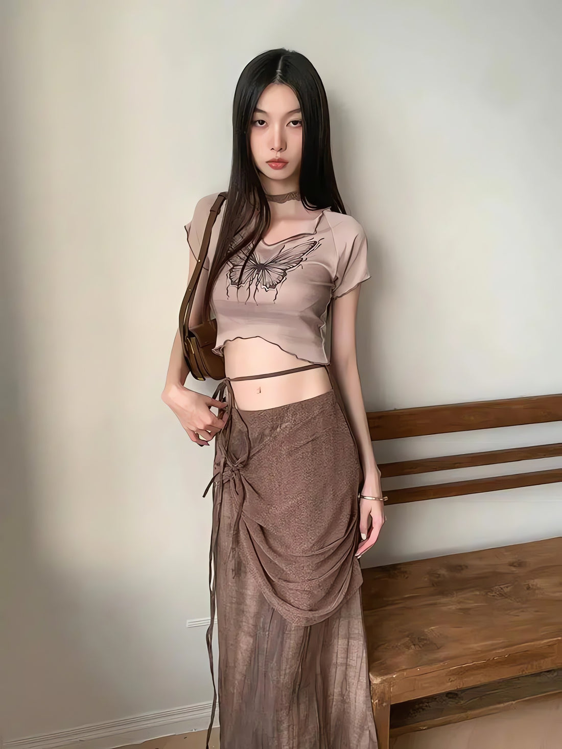 Fairycore Butterfly Crop Top & Maxi Skirt Two Piece Set - KAYSMAR