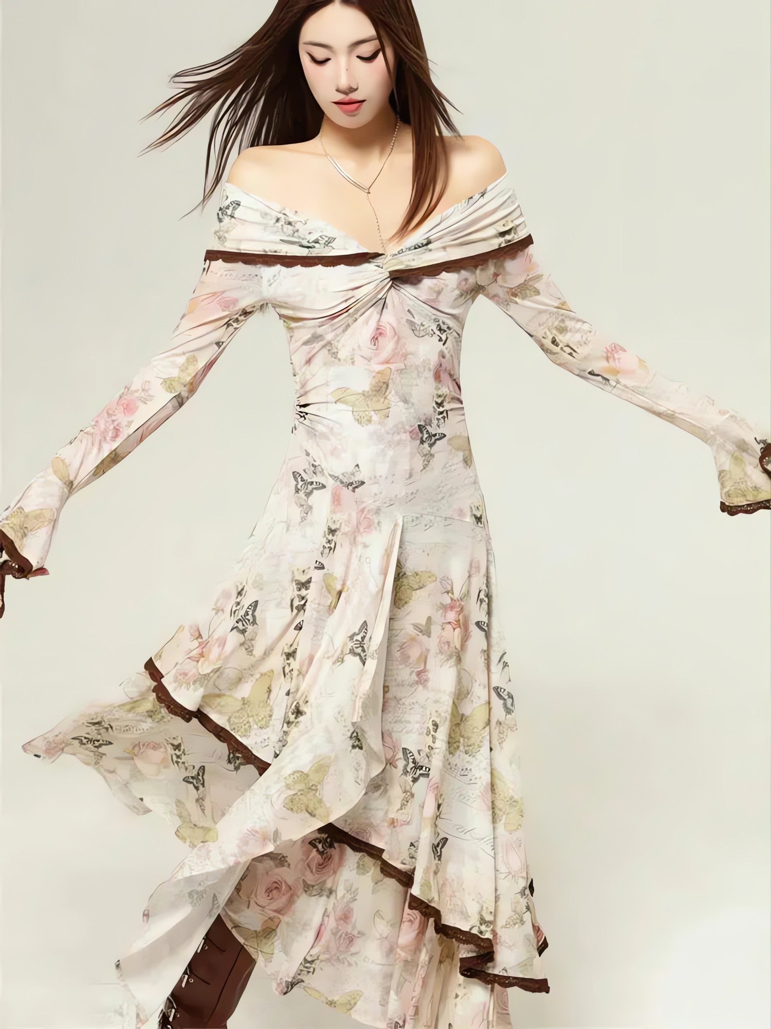 Fairycore Butterfly Off Shoulder Midi Dress - KAYSMAR