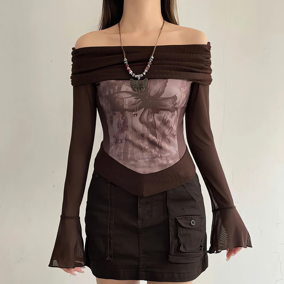 Fairycore Butterfly Ruched Off Shoulder Top - KAYSMAR