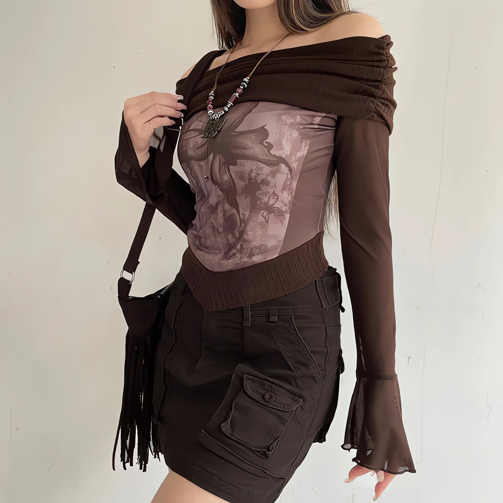 Fairycore Butterfly Ruched Off Shoulder Top - KAYSMAR