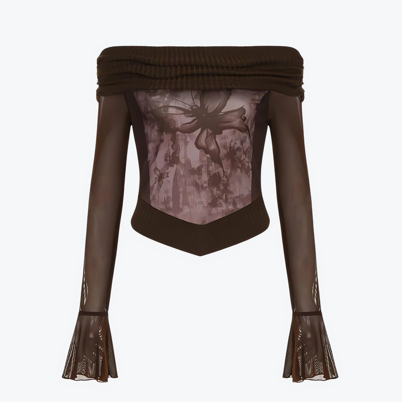 Fairycore Butterfly Ruched Off Shoulder Top - KAYSMAR