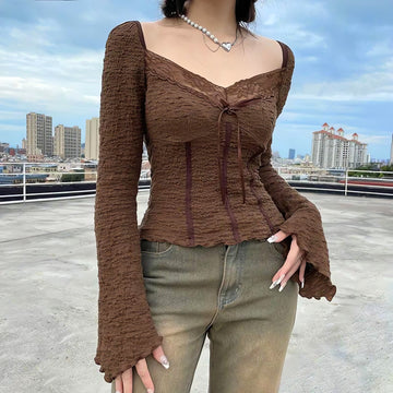 Fairycore Lace Detailed Shirred Top - KAYSMAR