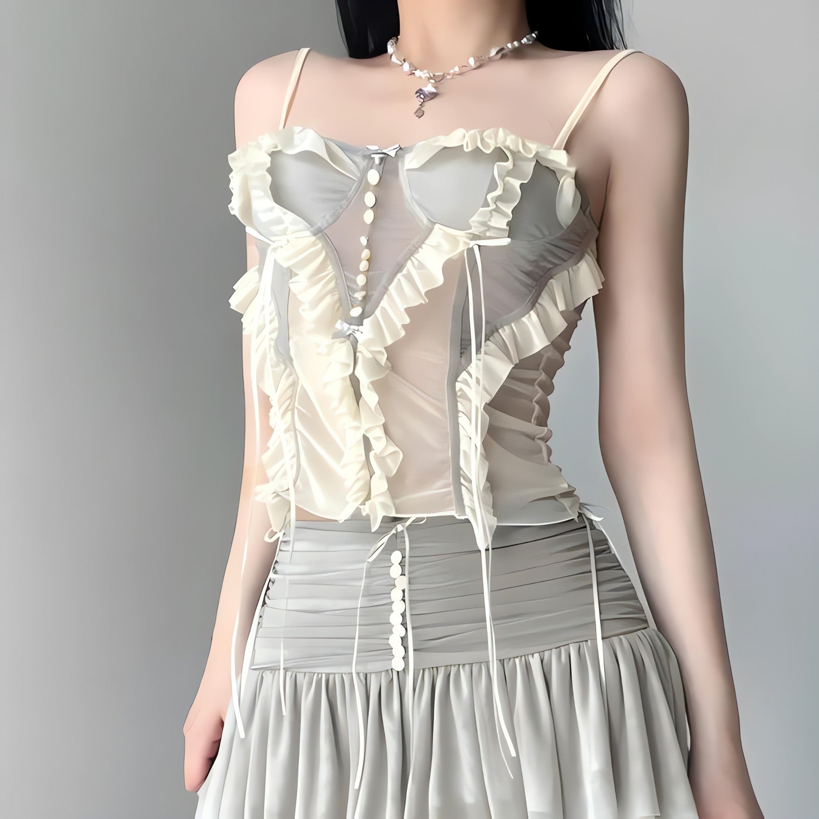 Fairycore Ruffled Mesh Corset Top - KAYSMAR