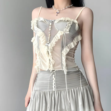 Fairycore Ruffled Mesh Corset Top - KAYSMAR