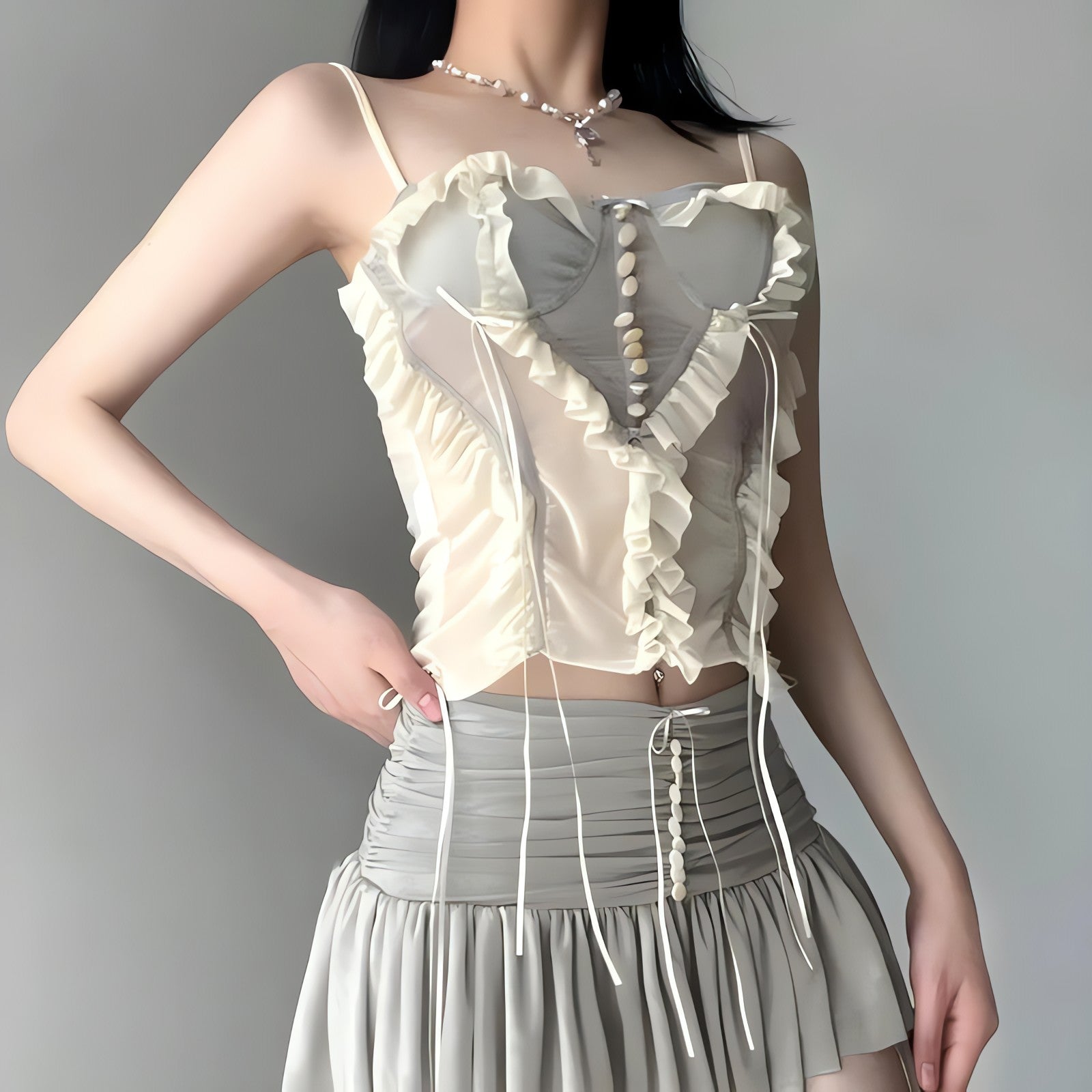 Fairycore Ruffled Mesh Corset Top - KAYSMAR