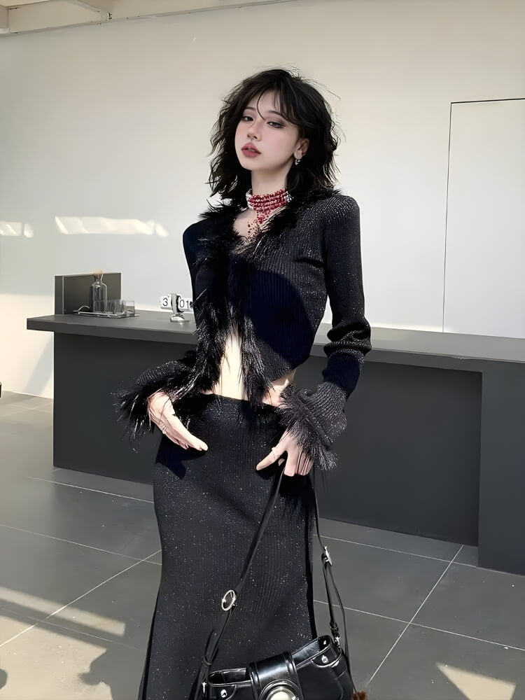 Faux Fur Trim Cardigan - KAYSMAR