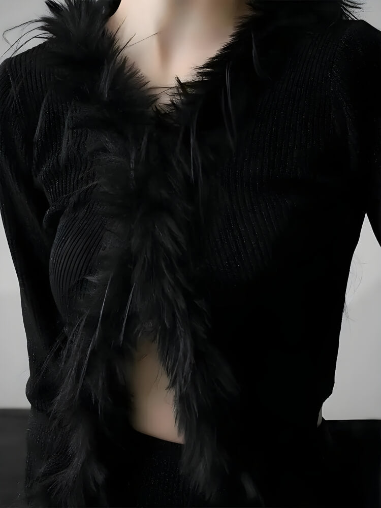 Faux Fur Trim Cardigan - KAYSMAR