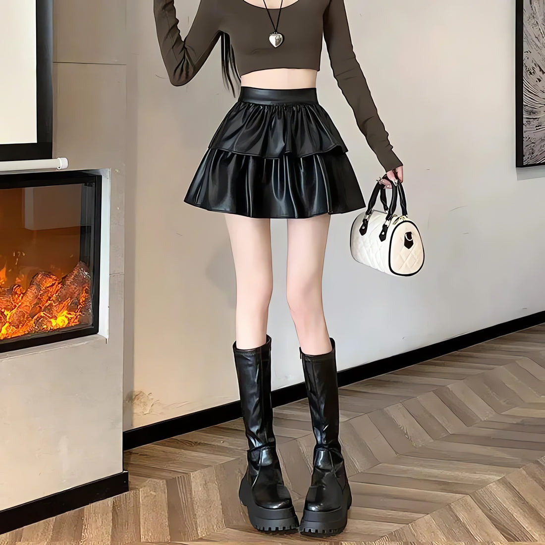 Faux Leather A-Line Mini Skirt - KAYSMAR