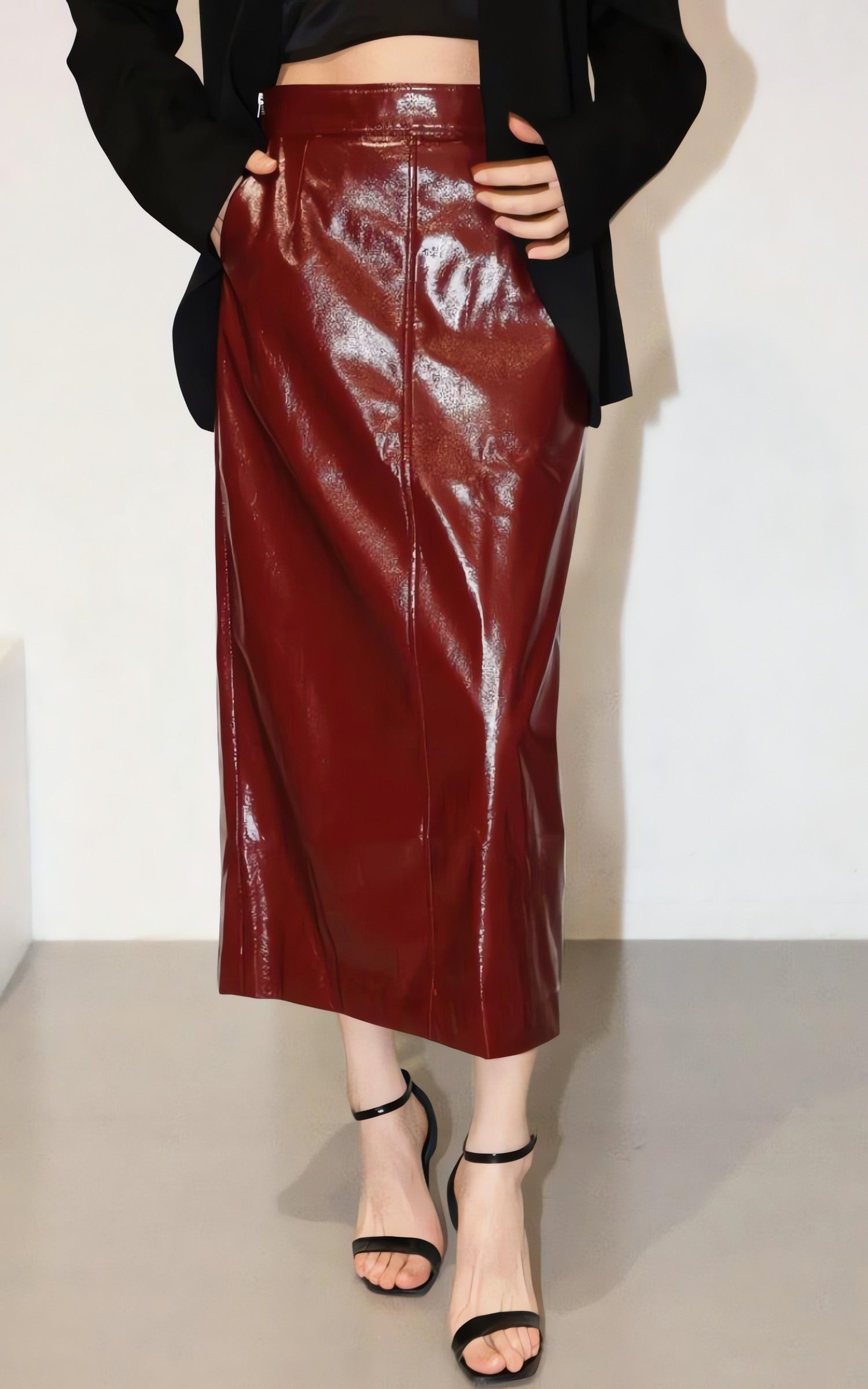 Faux Leather Midi Pencil Skirt