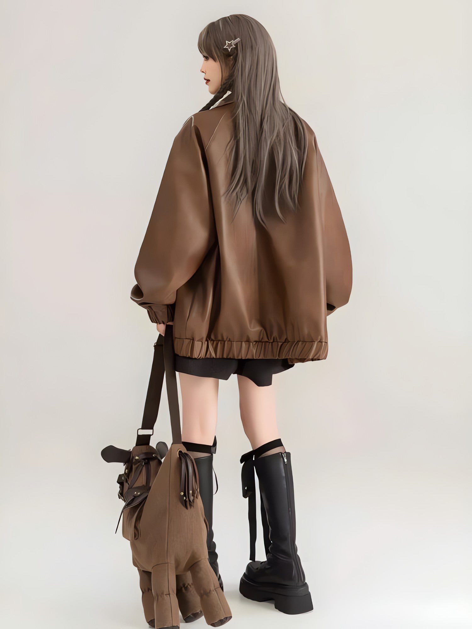 Faux Leather Oversized Jacket - KAYSMAR