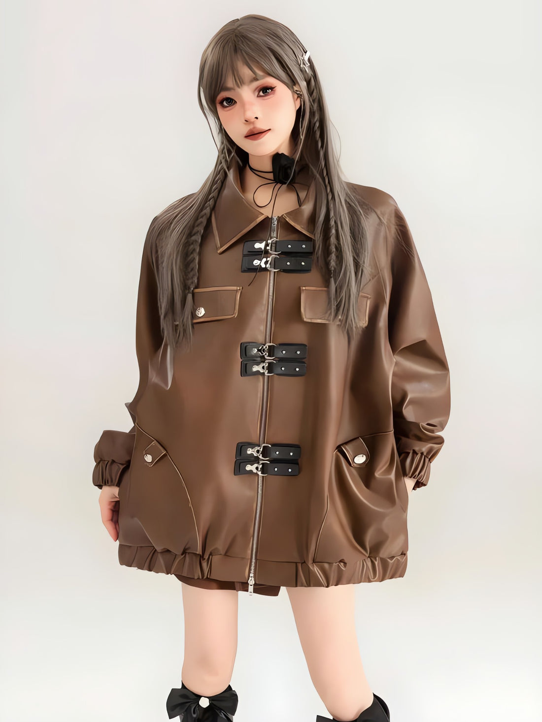 Faux Leather Oversized Jacket - KAYSMAR
