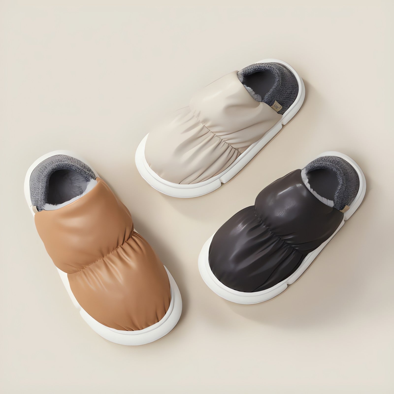 Faux Leather Puffer Slippers - KAYSMAR
