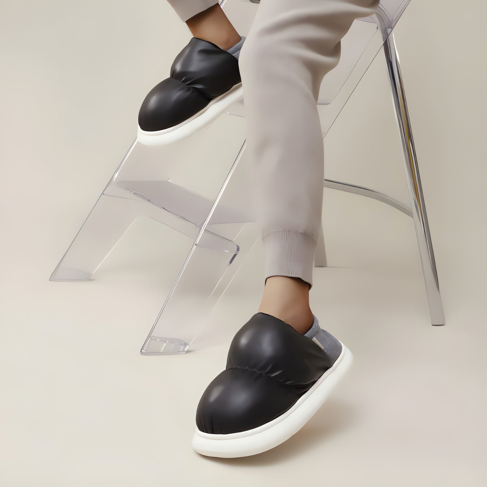 Faux Leather Puffer Slippers - KAYSMAR