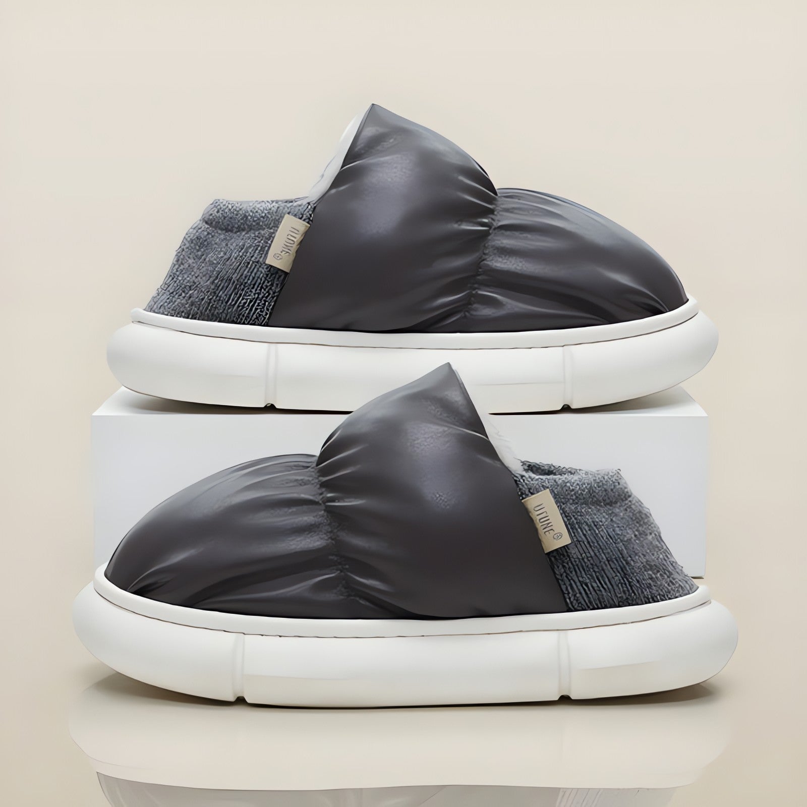 Faux Leather Puffer Slippers - KAYSMAR