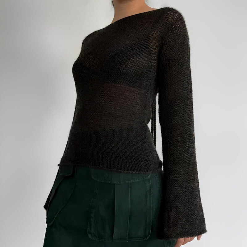 Flare Sleeved Knit Backless Top - KAYSMAR