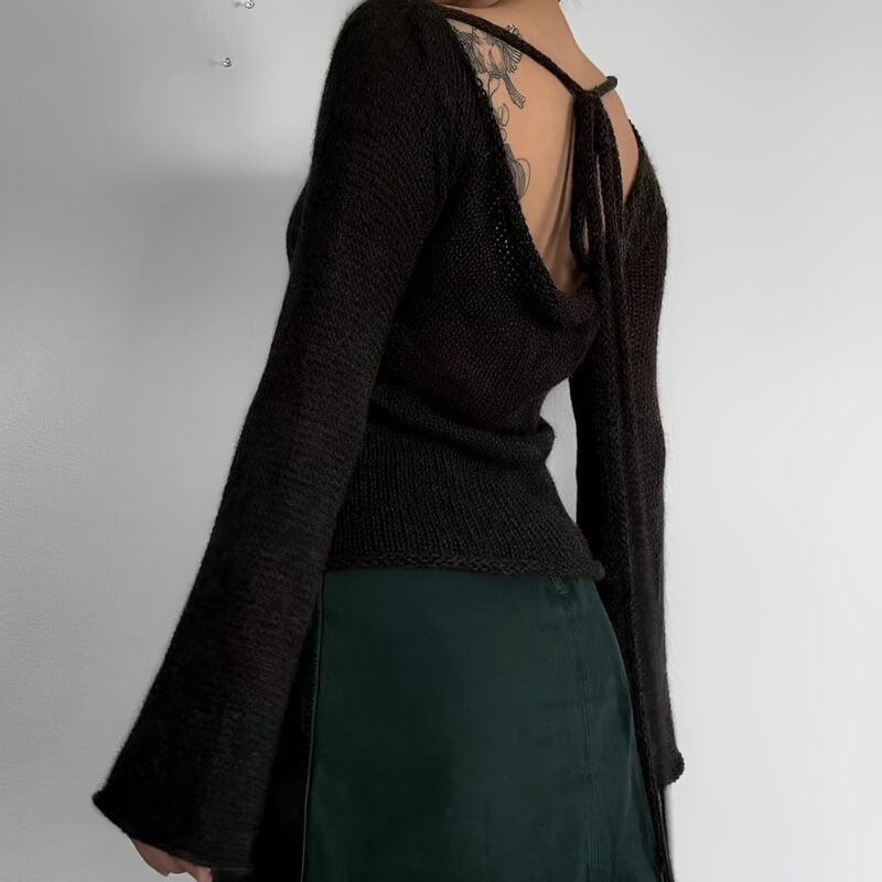 Flare Sleeved Knit Backless Top - KAYSMAR