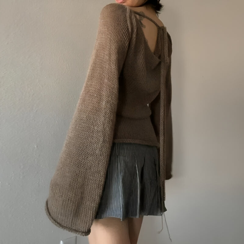 Flare Sleeved Knit Backless Top - KAYSMAR