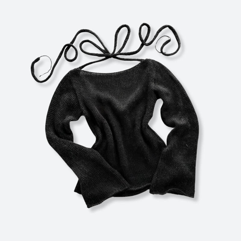 Flare Sleeved Knit Backless Top - KAYSMAR