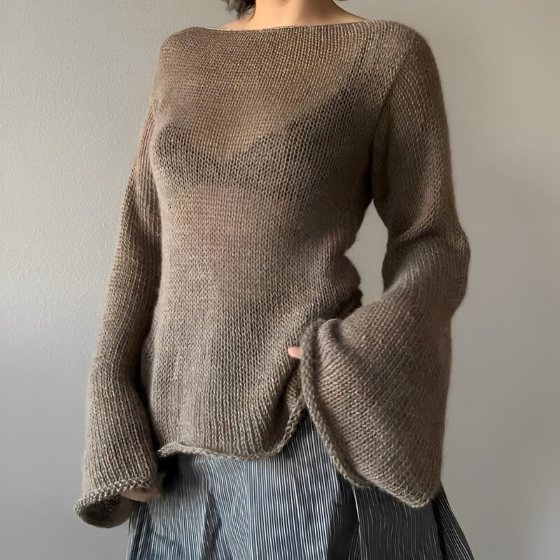 Flare Sleeved Knit Backless Top - KAYSMAR