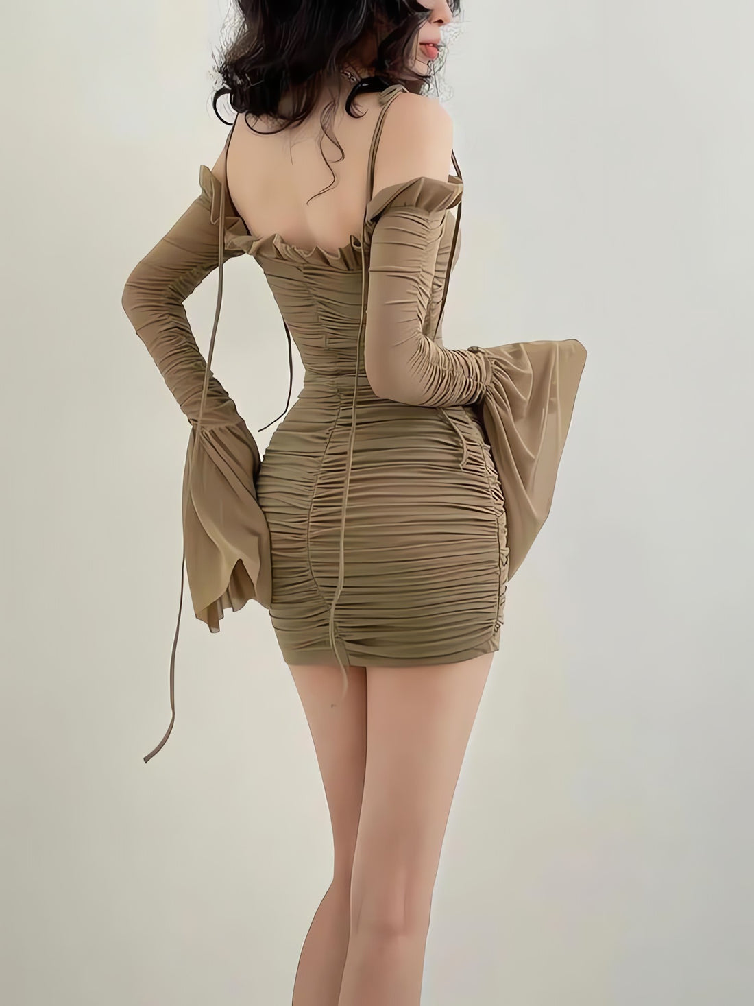 Flare Cuffs Off Shoulder Mesh Mini Dress - KAYSMAR