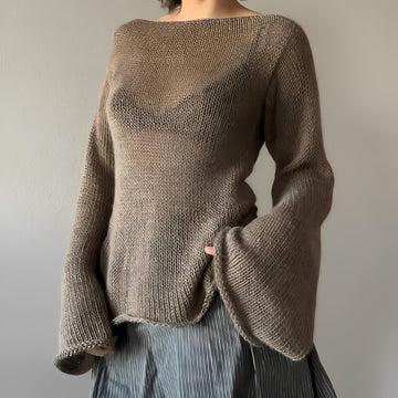 Flare Sleeved Knit Backless Top - KAYSMAR