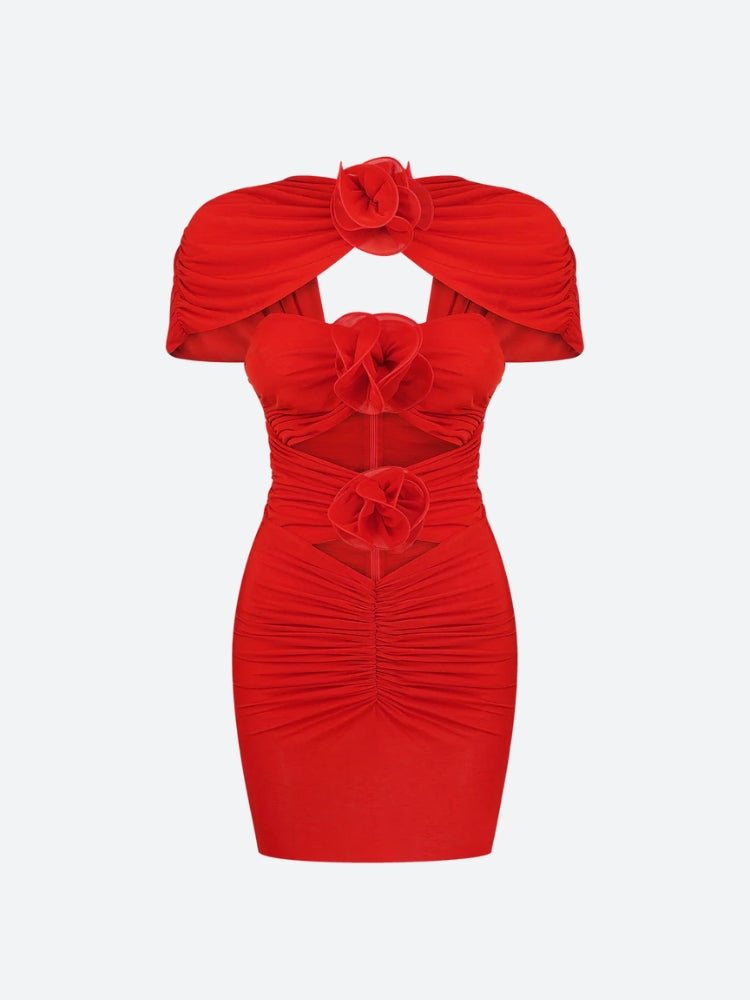 Floral Cut Out Mesh Mini Dress - KAYSMAR