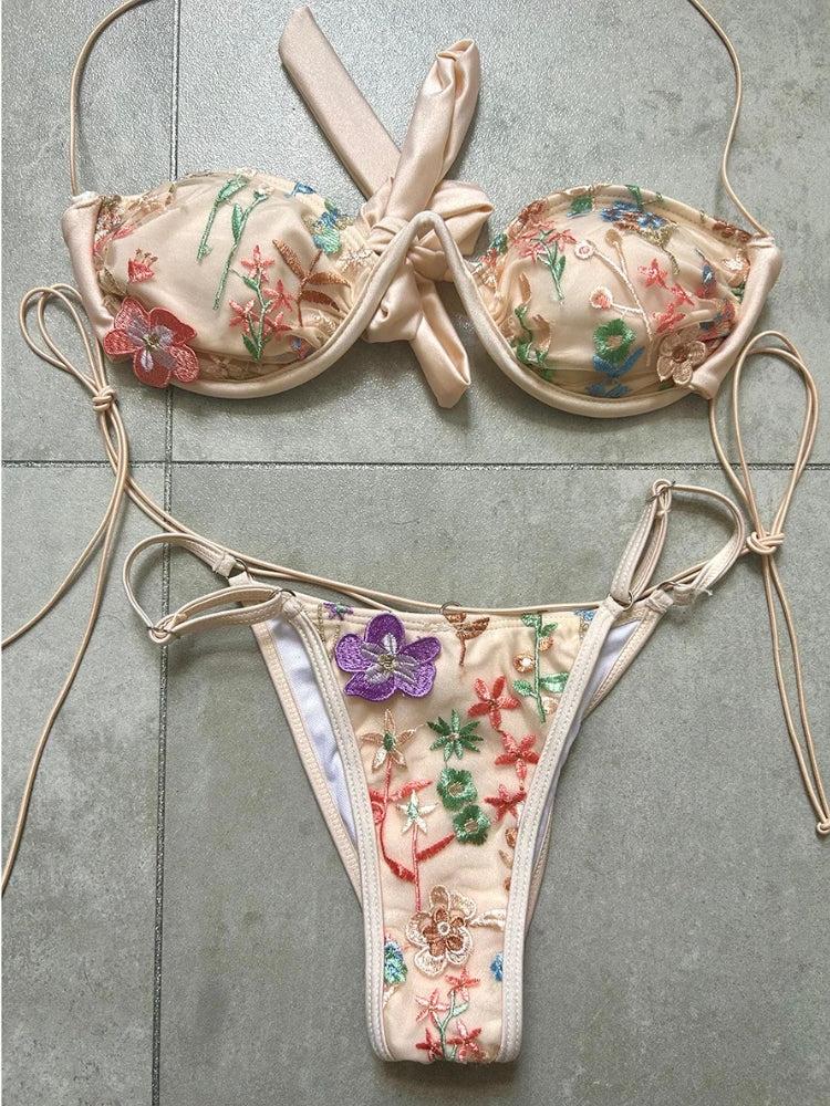 Floral Embroidered Bikini Set - KAYSMAR