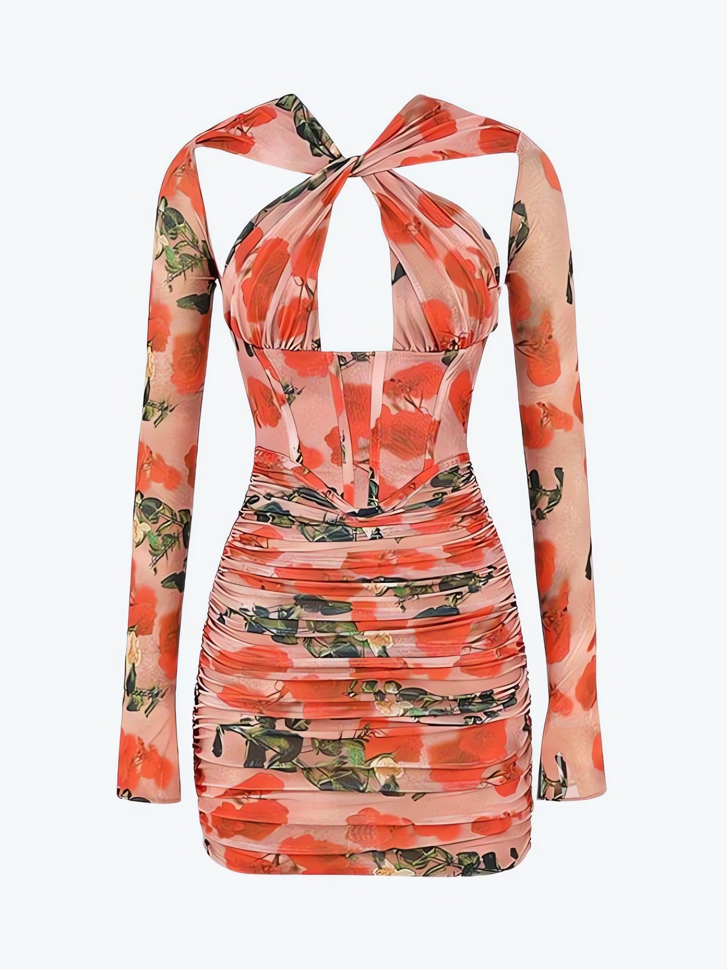 Floral Ruched Corset Mini Dress - KAYSMAR