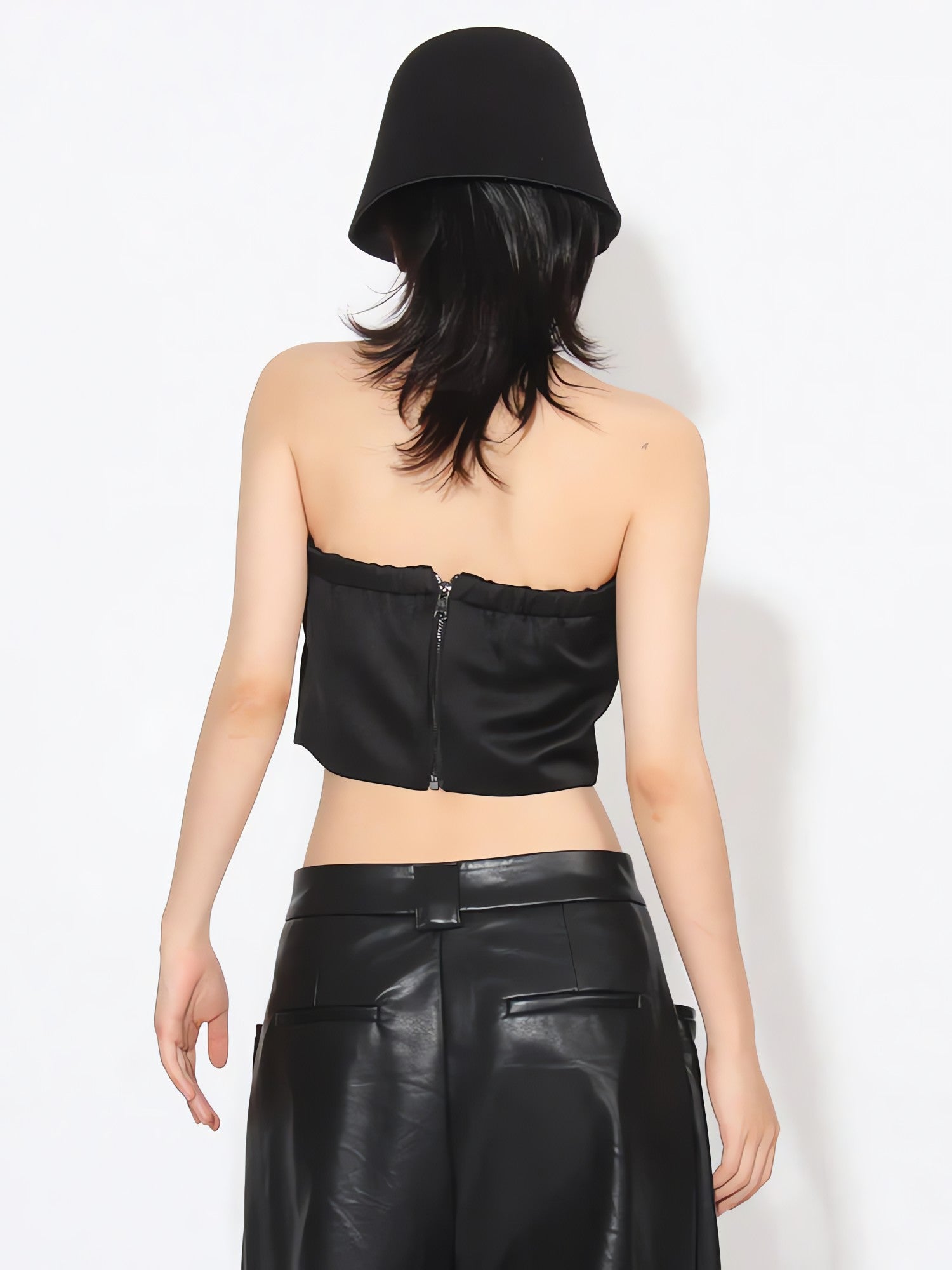 Flower Rhinestone Zip-Up Strapless Top - KAYSMAR