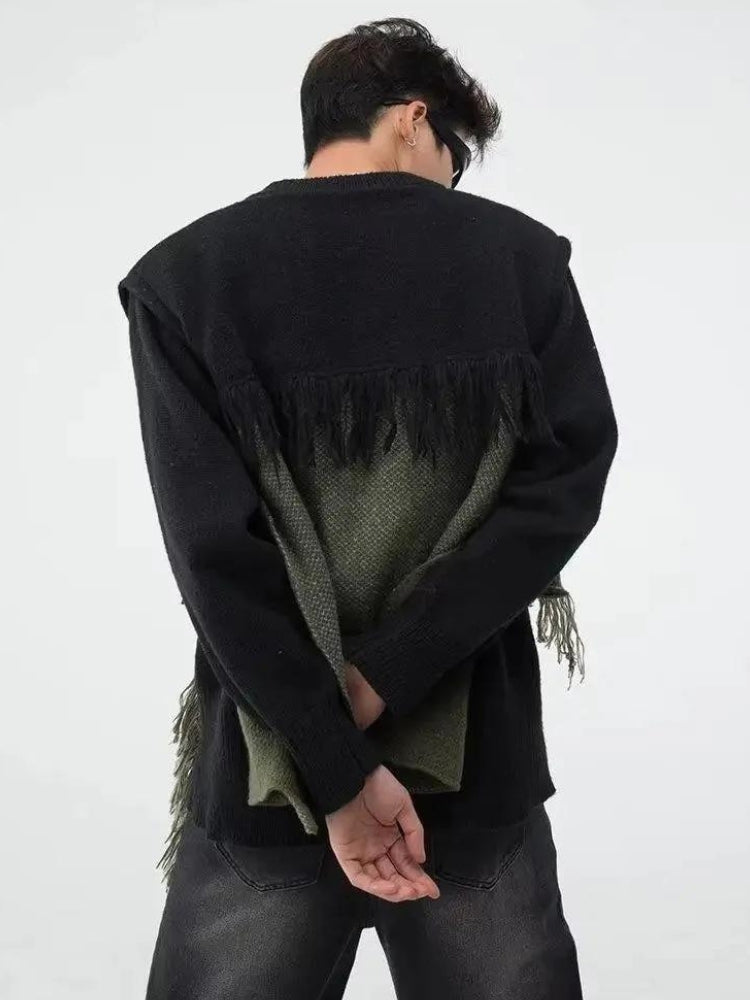Fringe Patchwork Knitted Sweater - KAYSMAR