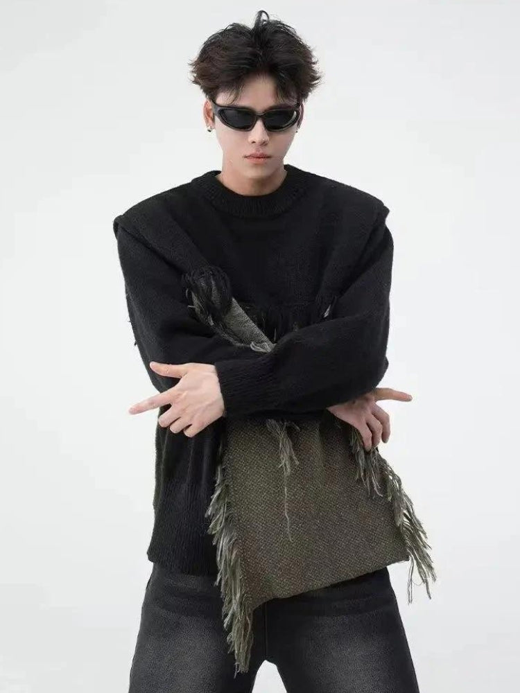 Fringe Patchwork Knitted Sweater - KAYSMAR
