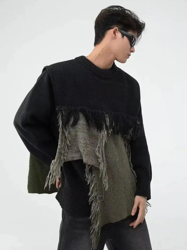 Fringe Patchwork Knitted Sweater - KAYSMAR