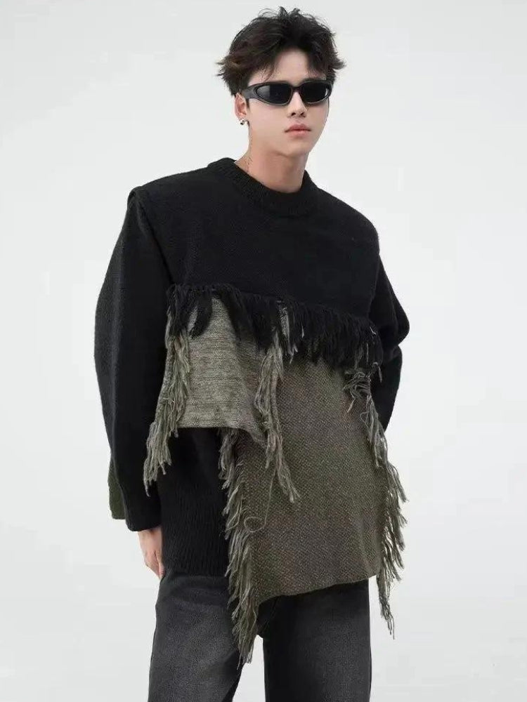 Fringe Patchwork Knitted Sweater - KAYSMAR