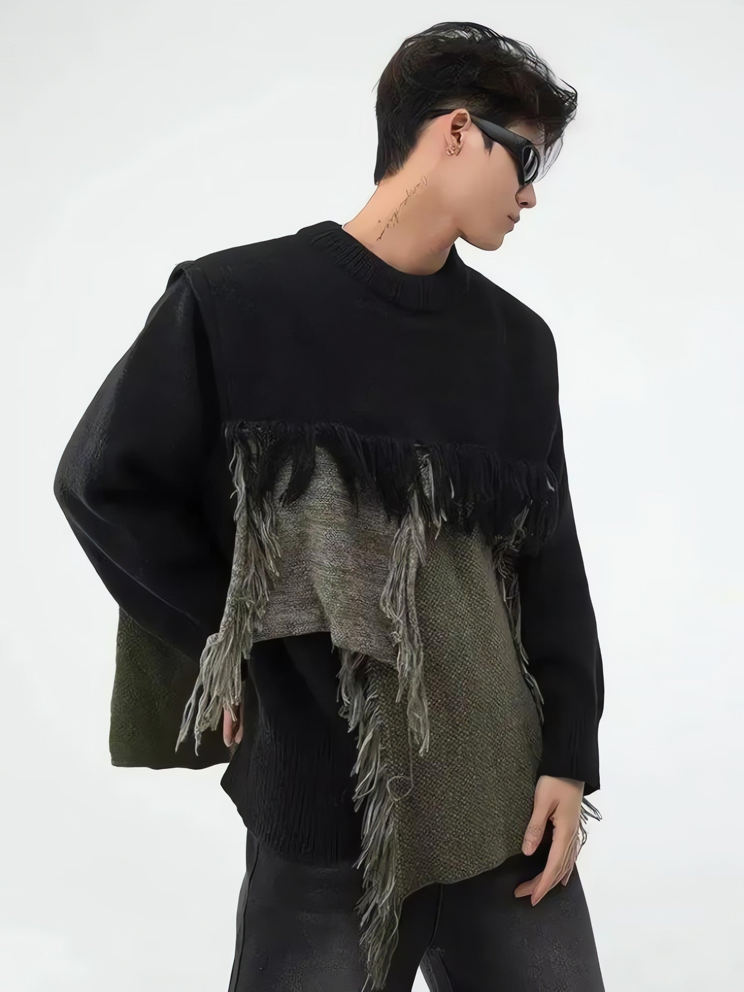 Fringe Patchwork Knitted Sweater - KAYSMAR