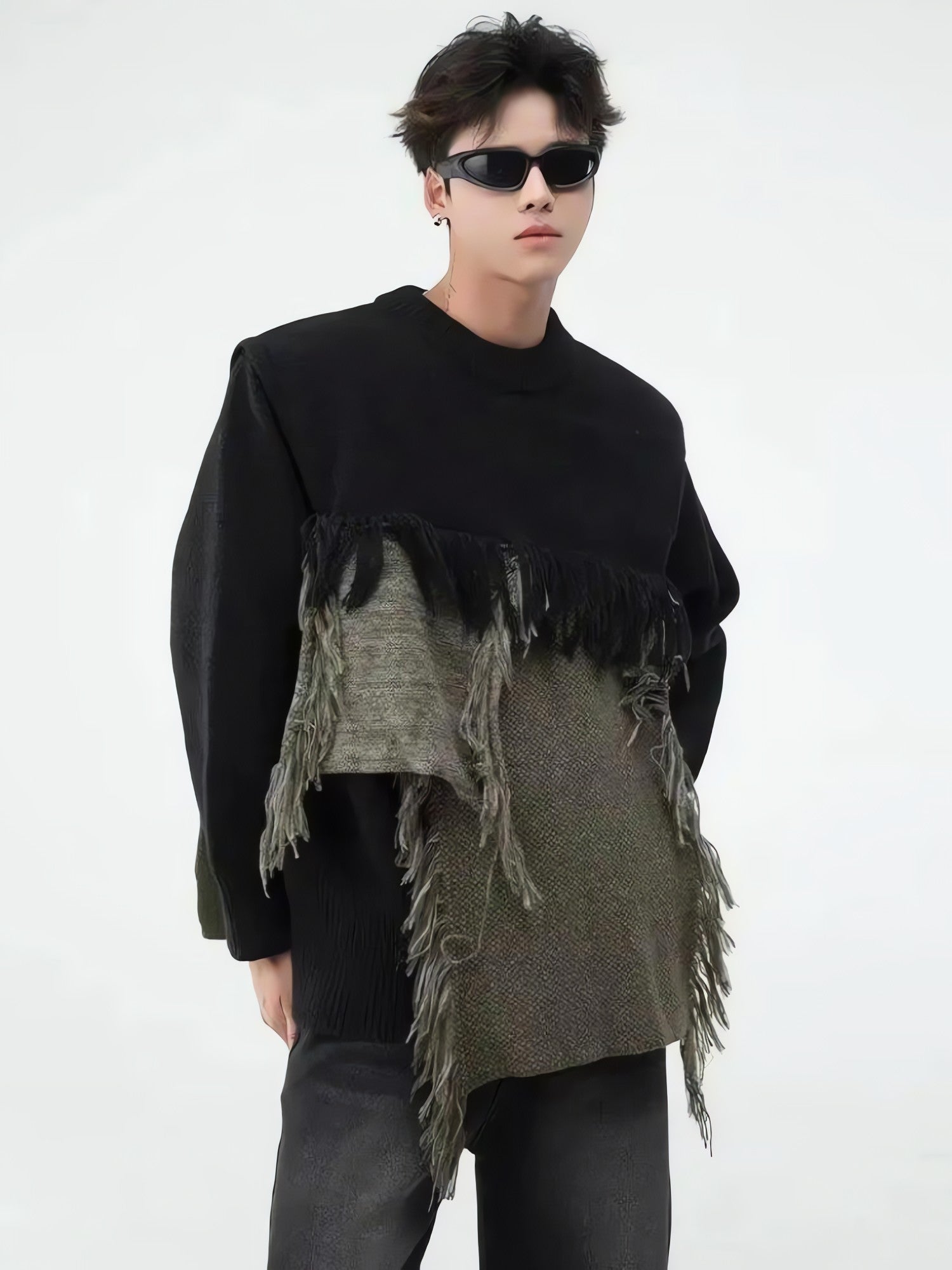 Fringe Patchwork Knitted Sweater - KAYSMAR