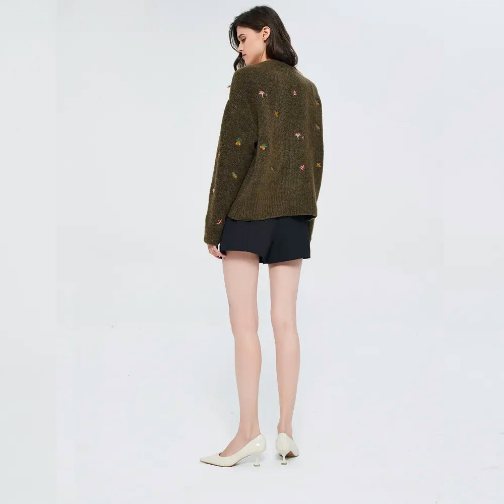 Goblincore Leaf Embroidery Cardigan - KAYSMAR
