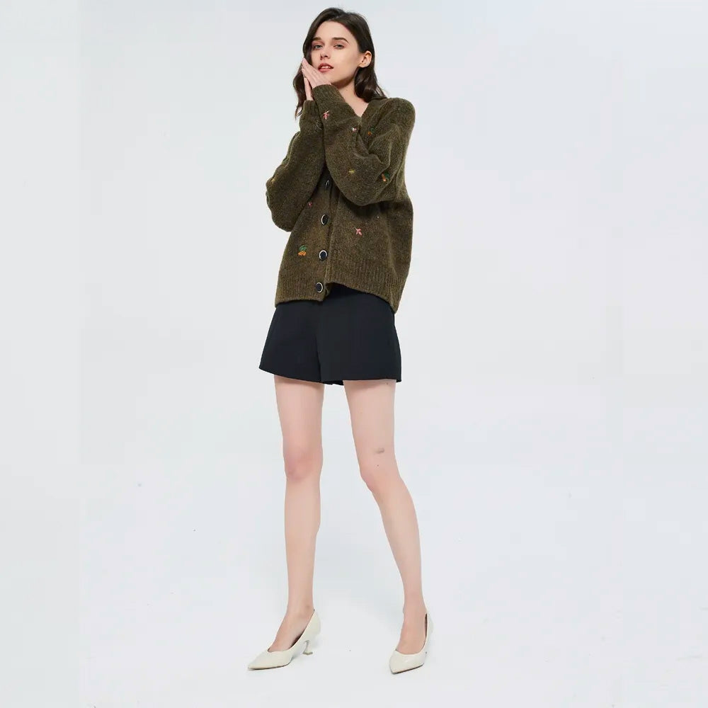 Goblincore Leaf Embroidery Cardigan - KAYSMAR