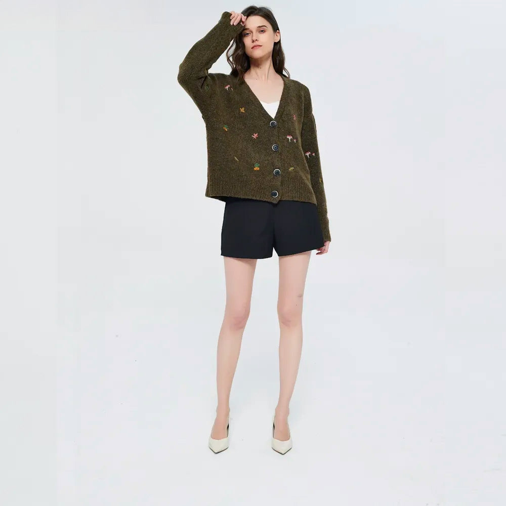 Goblincore Leaf Embroidery Cardigan - KAYSMAR